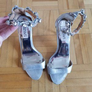 Badgley Mischka Jewel-encrusted Silver Heel